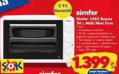 SİMFER 3483 BEYAZ 34 L MİDİ/MİNİ FIRIN